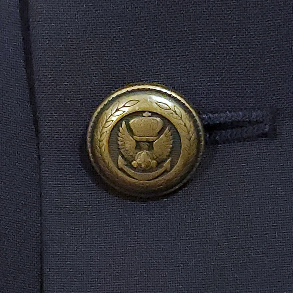 Jos A Bank Mens Blazer 46L Navy Blue 100% Wool 3 Button Brass‎ Crest Sport Coat